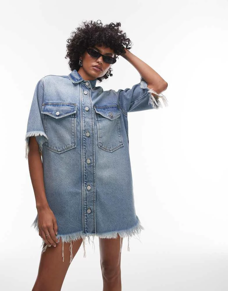商品ALL SAINTS|Allsaints faye ss denim dress in light indigo,价格¥1832,第1张图片