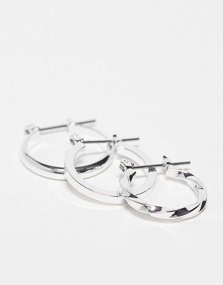 商品ASOS|ASOS DESIGN pack of 3 20mm hoop earrings in silver,价格¥46,第3张图片详细描述