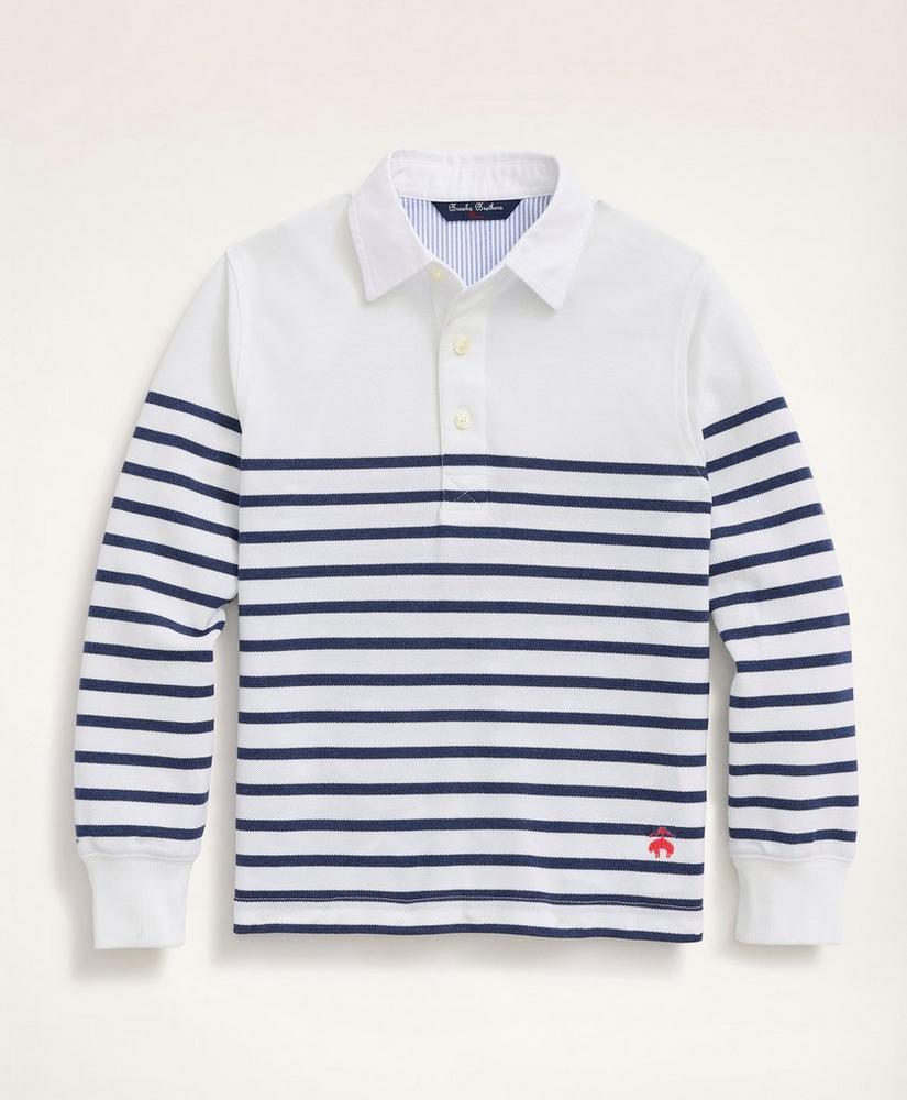 商品Brooks Brothers|Boys Supima® Cotton Pique Mariner Stripe Long-Sleeve Polo Shirt,价格¥585,第1张图片