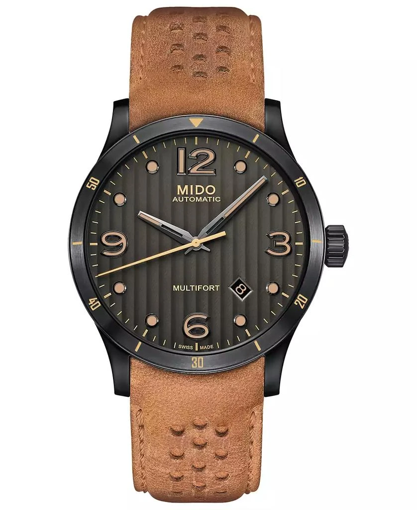 商品MIDO|Men's Swiss Automatic Multifort Brown Leather Strap Watch 42mm,价格¥7788,第1张图片