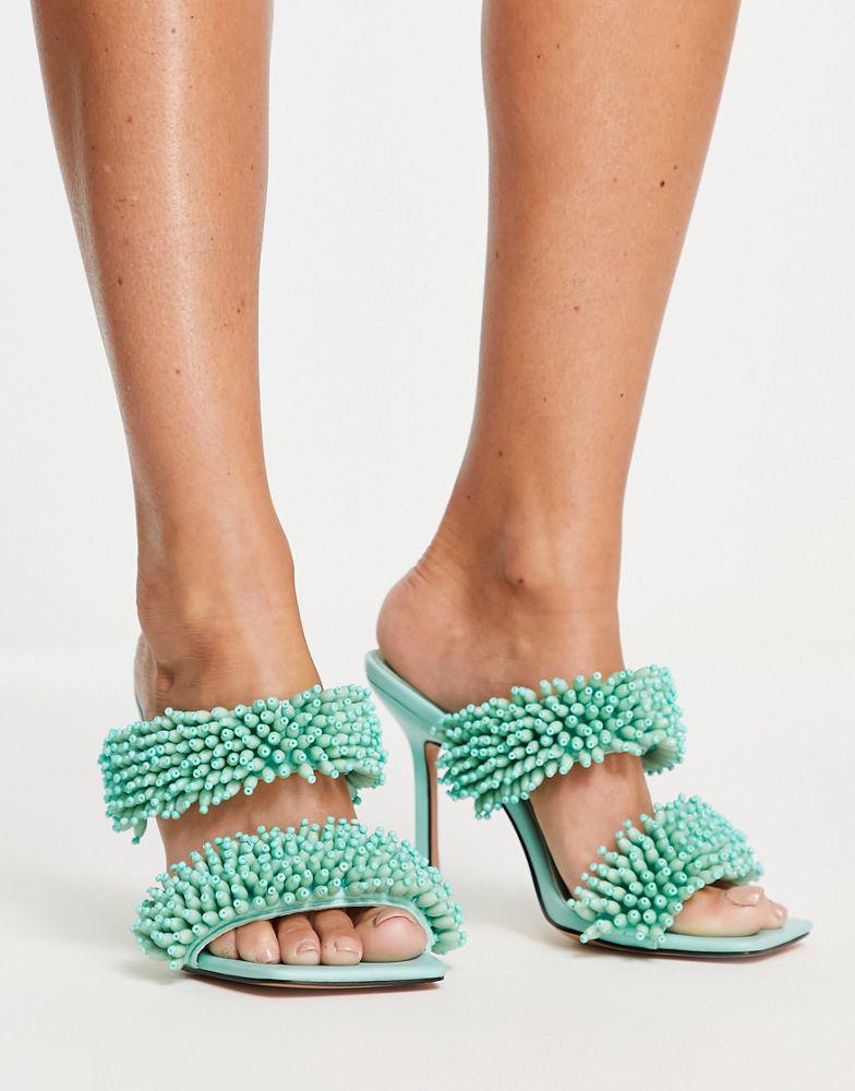 Topshop Rex beaded heeled sandal in turquoise商品第4张图片规格展示