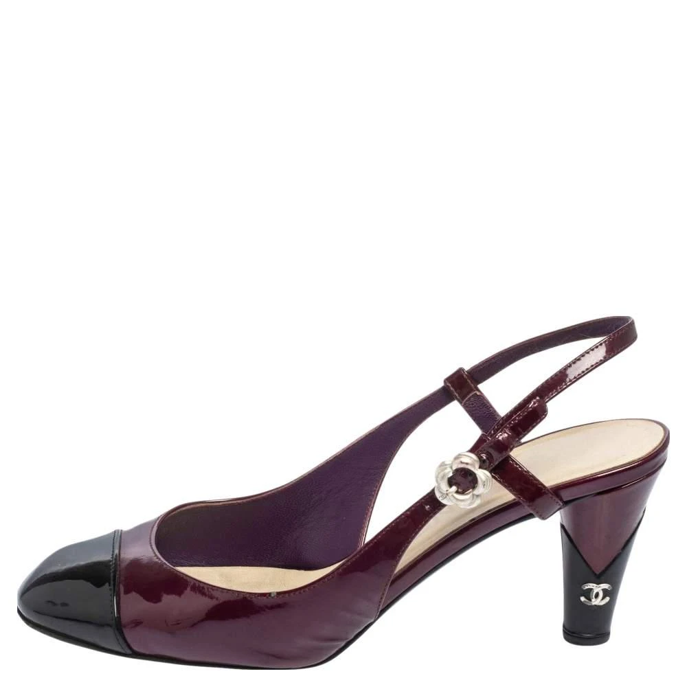 商品[二手商品] Chanel|Chanel Purple/Black Patent Leather Cap Toe Slingback Sandals Size 37,价格¥1903,第2张图片详细描述