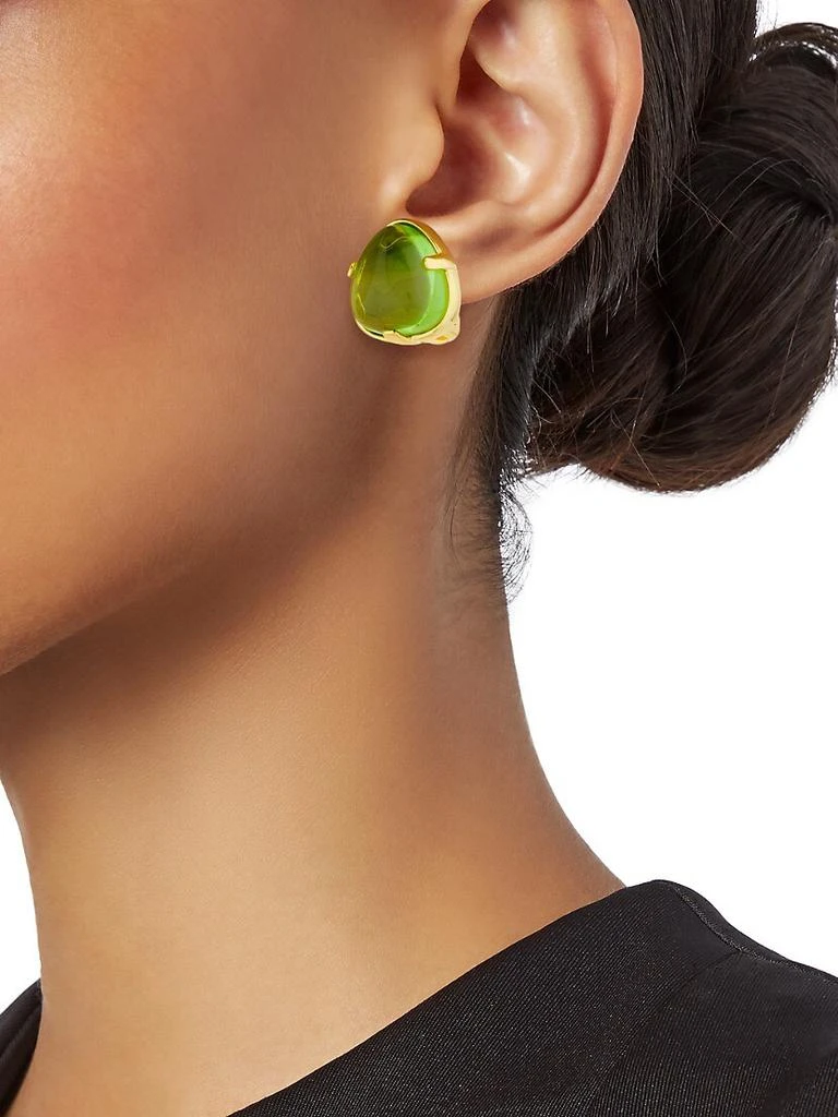 商品Kenneth Jay Lane|22K Gold-Plated & Peridot Glass Cabochon Clip-On Earrings,价格¥660,第2张图片详细描述