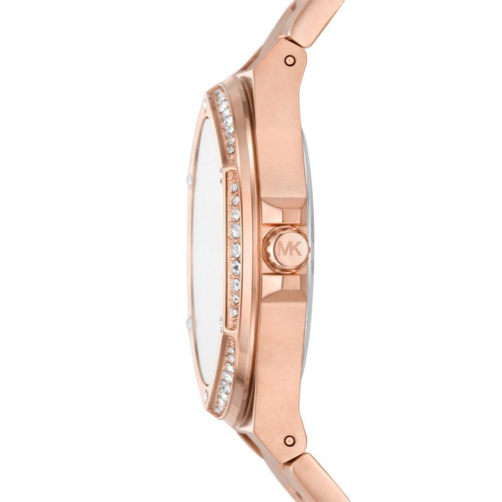 商品Michael Kors|Women's Lennox Three Hand Rose Gold-Tone Stainless Steel Bracelet Watch 37mm,价格¥917,第4张图片详细描述