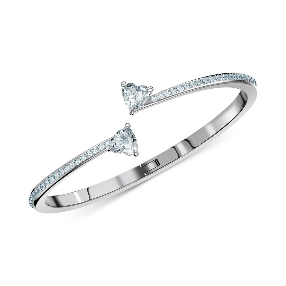 Silver-Tone Crystal Heart Bangle Bracelet商品第1张图片规格展示