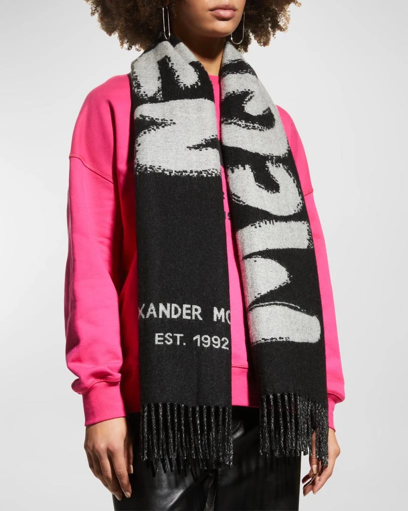 商品Alexander McQueen|Fringe Graffiti Logo Wool Scarf,价格¥1475,第3张图片详细描述