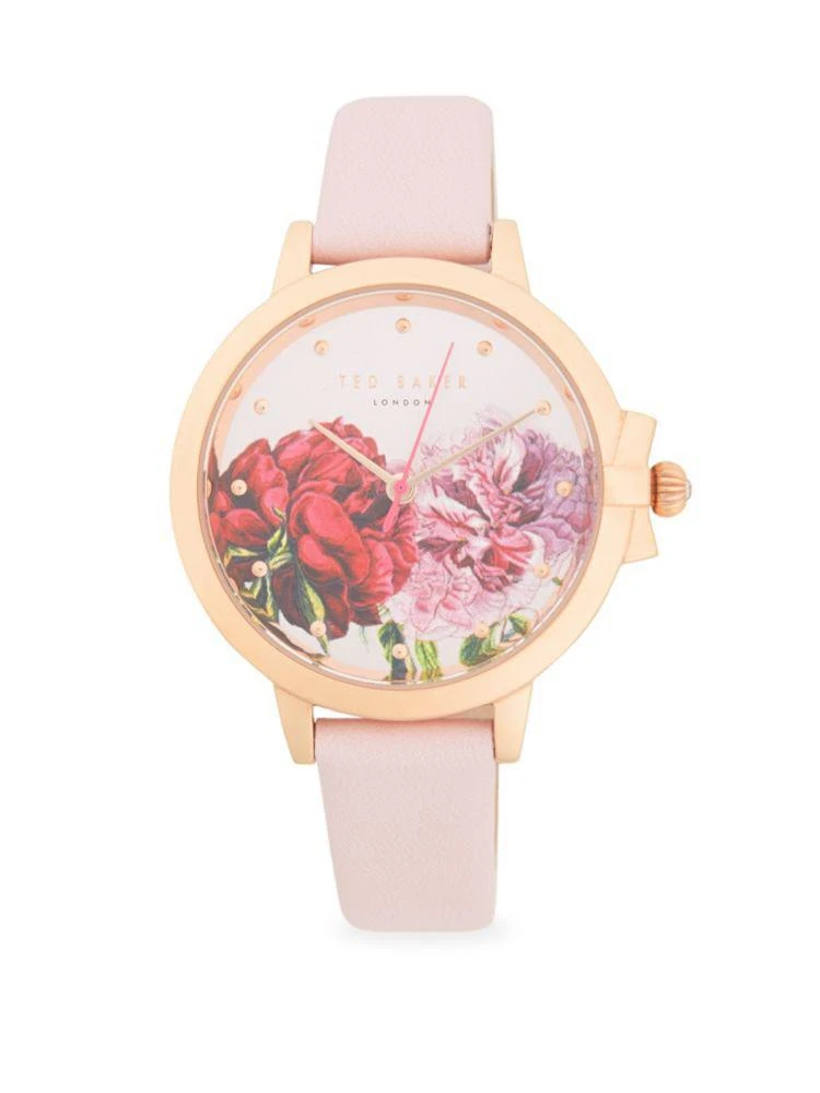 商品Ted Baker London|Floral Dial Goldtone Analog Leather Strap Watch,价格¥507,第1张图片