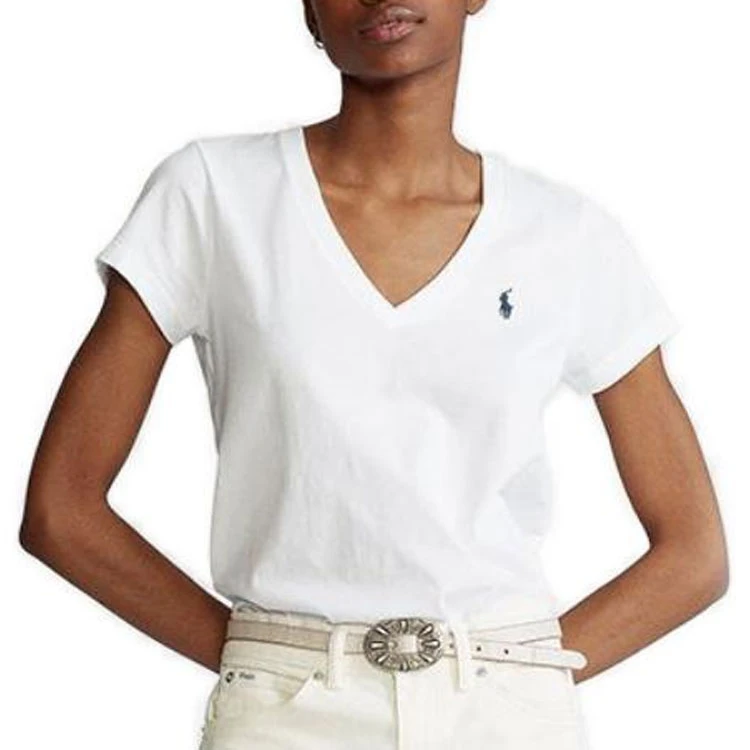 商品[国内直发] Ralph Lauren|纯色Logo刺绣V领短袖 T恤 女款 白色,价格¥476,第4张图片详细描述