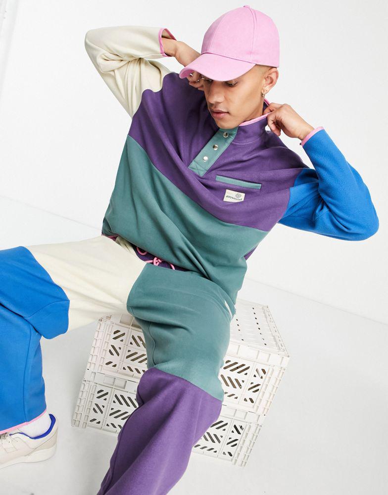 ASOS Daysocial co-ord oversized sweatshirt in colour block polar fleece with large back print in purple商品第2张图片规格展示