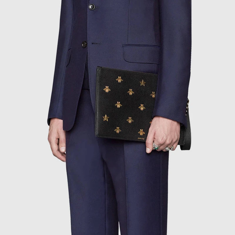 GUCCI古驰 男士牛黑色蜜蜂星星图案皮革手拿包 495066-DJ2KT-8474 商品