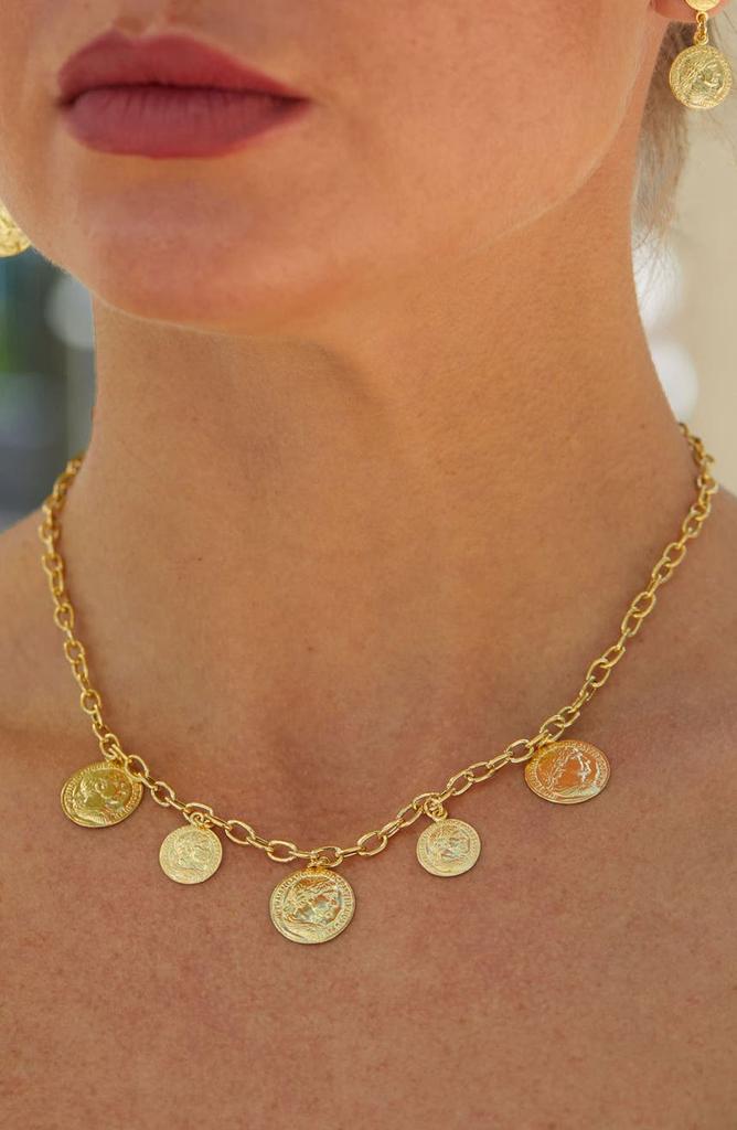 18K Italian Yellow Gold Vermeil Coin Charm Necklace商品第2张图片规格展示