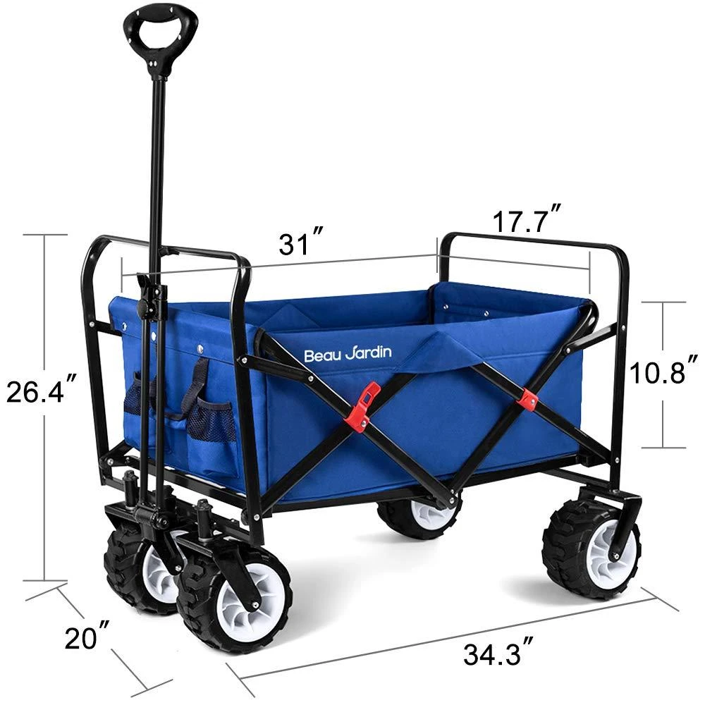 BEAU JARDIN Folding Beach Wagon 460 Pound Collapsible Foldable Wagon with All Terrain Big Wheels Heavy Duty Utility Groacery Cart for Camping Garden Sports Blue 商品