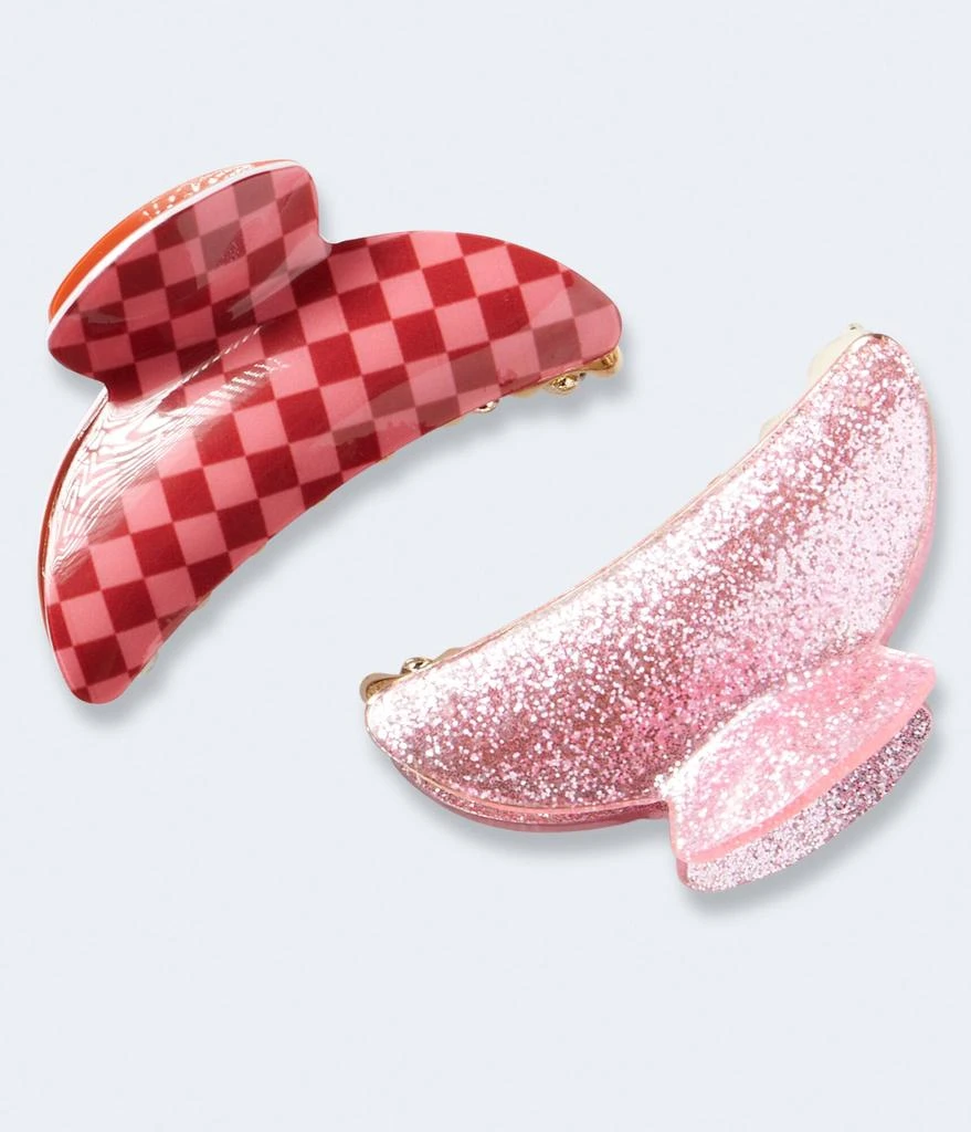 商品Aeropostale|Aeropostale Glitter & Checker Round Claw Hair Clip 2-Pack,价格¥23,第1张图片