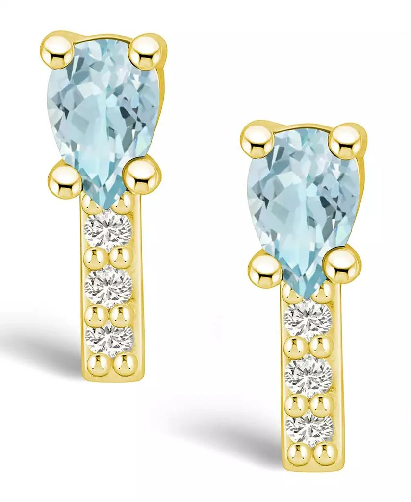 商品Macy's|Aquamarine (3/4 ct. t.w.) and Diamond (1/8 ct. t.w.) Stud Earrings in 14K Yellow Gold,价格¥20857,第3张图片详细描述