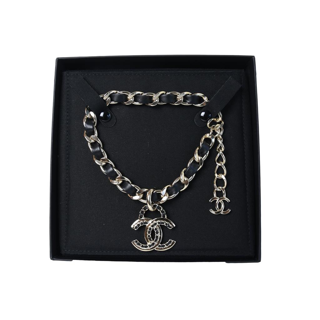 Chanel CC Braided Leather Necklace Black Gold商品第1张图片规格展示