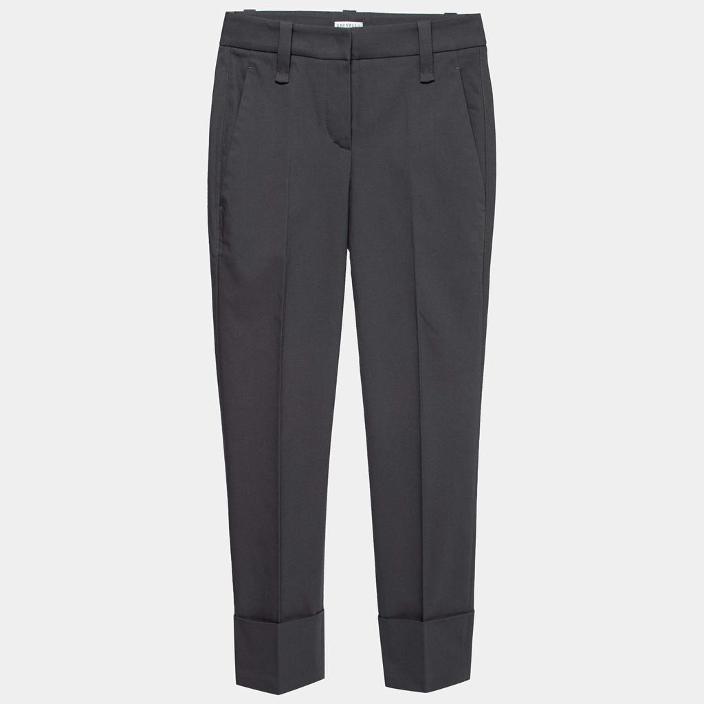 Brunello Cucinelli Grey Cotton Slim-Leg Cropped Trousers S商品第1张图片规格展示
