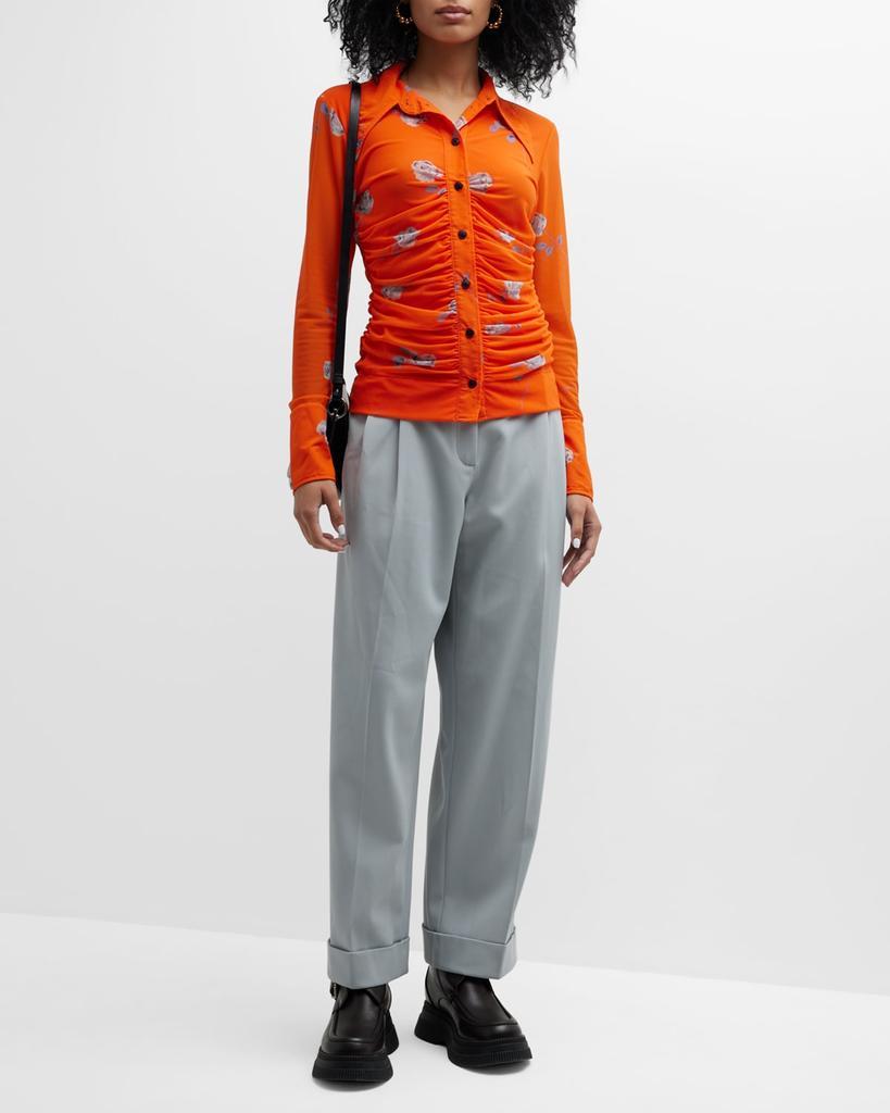 商品Ganni|Ruched Button-Front Floral Mesh Shirt,价格¥1780,第5张图片详细描述