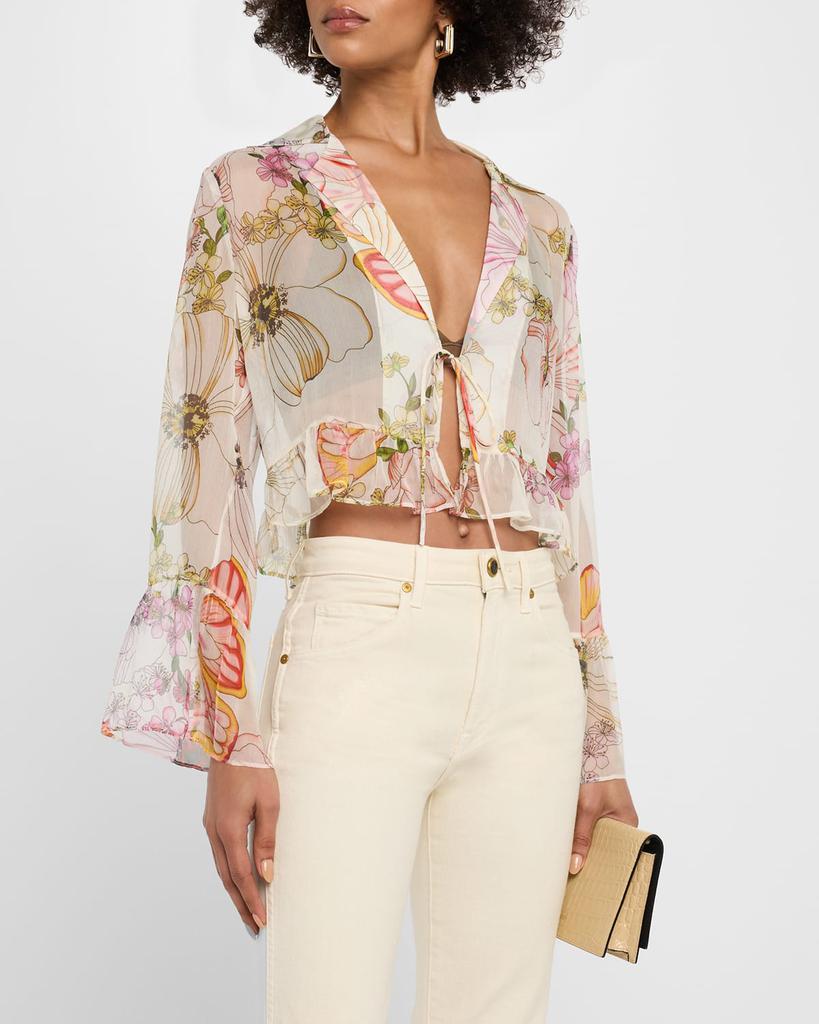 Katriz Cropped Floral-Print Silk Chiffon Bolero – On Sale