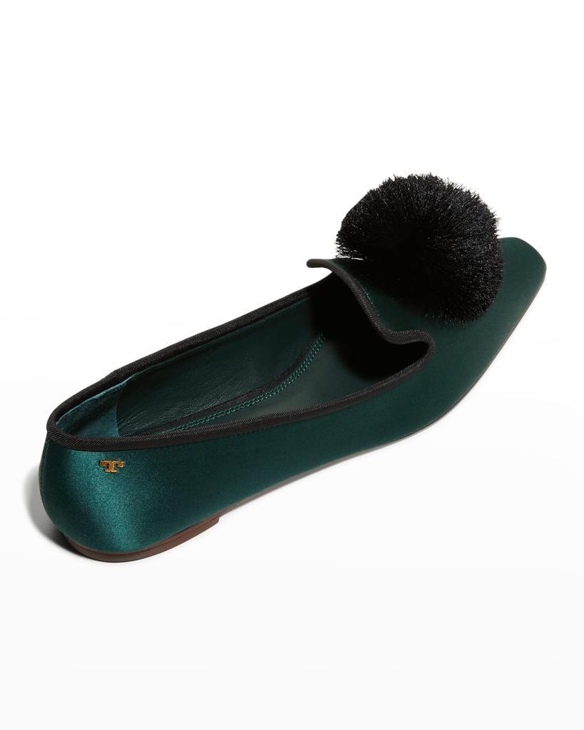 商品Tory Burch|Pom Pom Satin Smoking Slippers,价格¥2411,第5张图片详细描述