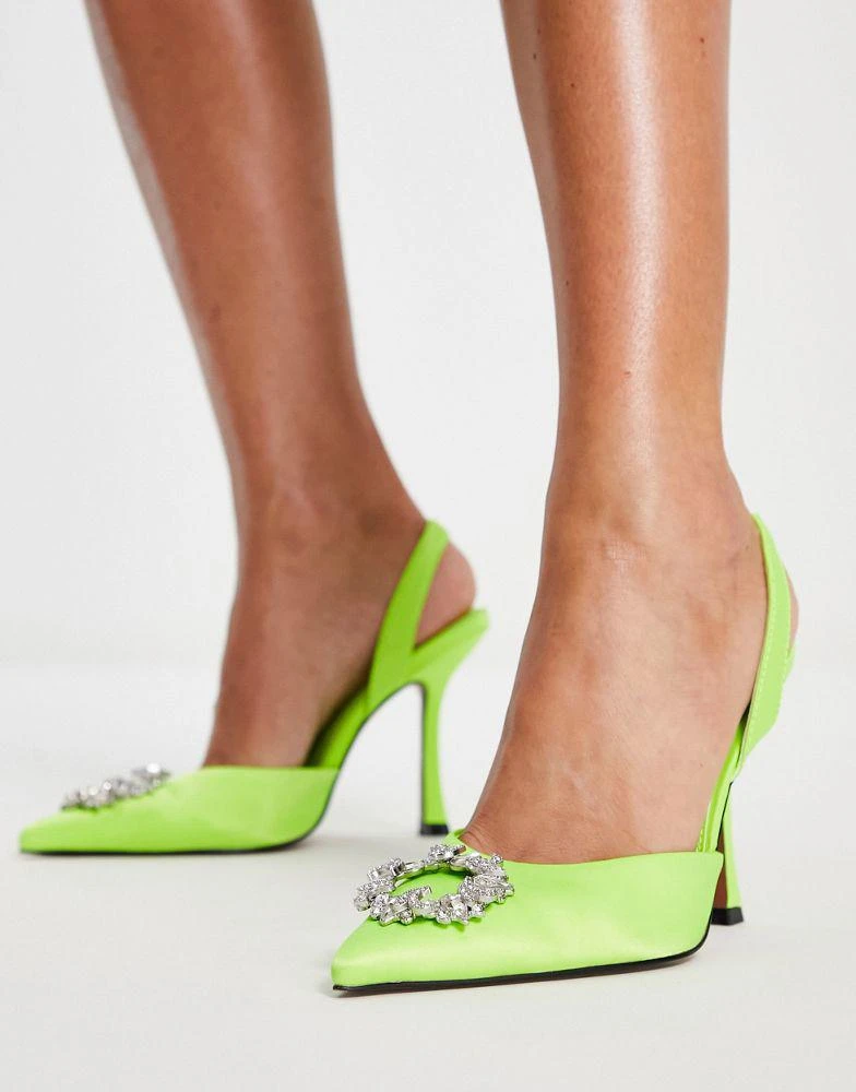 商品ASOS|ASOS DESIGN Poppy embellished slingback high heeled shoes in lime,价格¥158,第3张图片详细描述