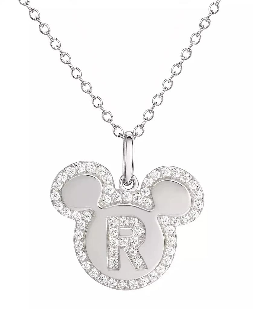 商品Disney|Mickey Mouse Cubic Zirconia Initial Pendant 18" Necklace in Sterling Silver,价格¥752,第1张图片