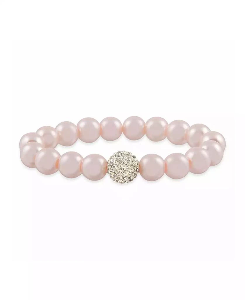 商品Macy's|Pink Imitation Pearl with a Crystal Stretchy Bracelet,价格¥170,第1张图片