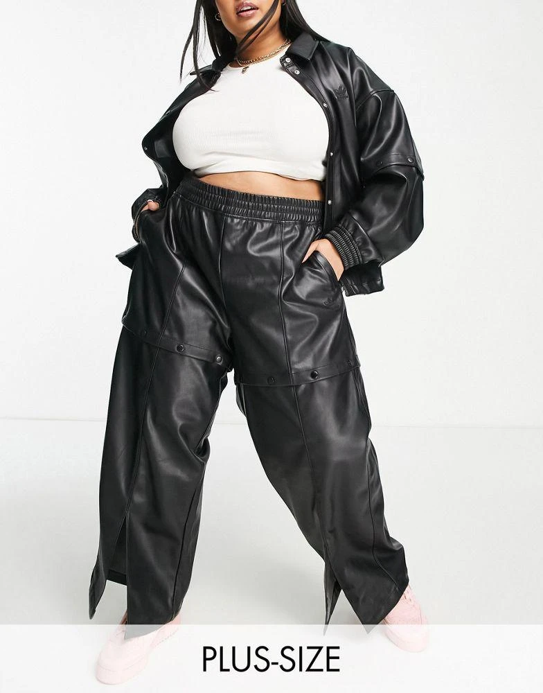 商品Adidas|adidas Originals Plus faux leather pant with split hem and popper detail in black,价格¥621,第1张图片