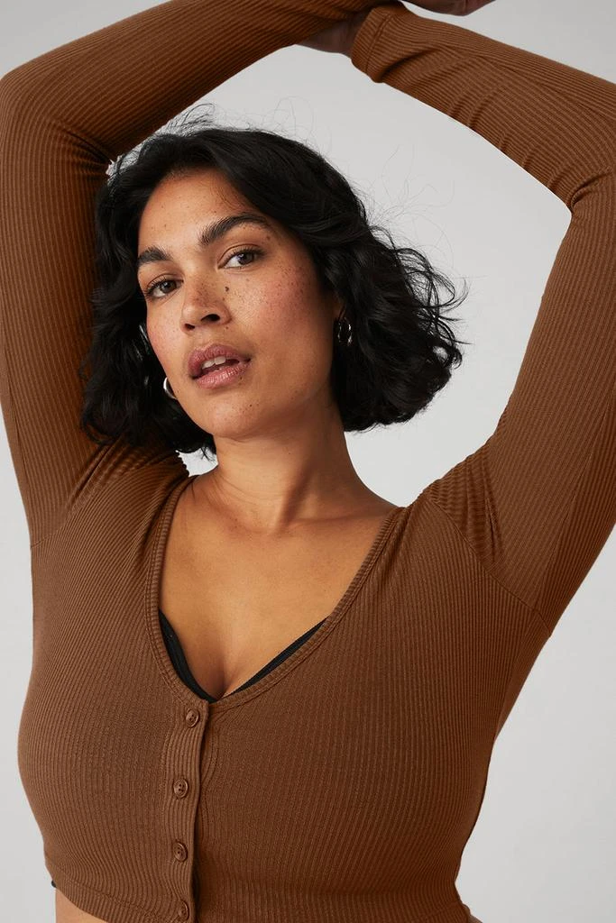 Ribbed Cropped Whisper Cardigan - Cinnamon Brown 商品