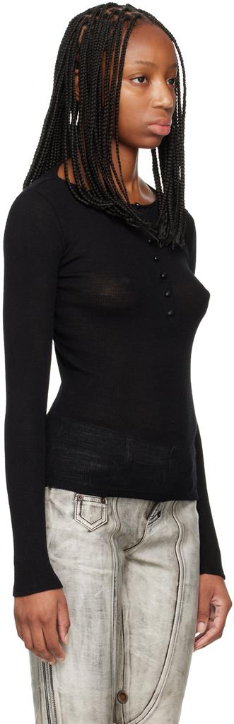 Black Button Long Sleeve T-Shirt商品第2张图片规格展示