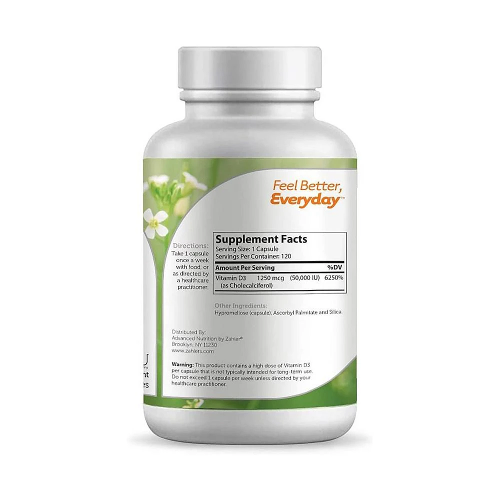 商品Zahler|Vitamin D3 50,000 IU Advanced Weekly Supplement - 120 Capsules,价格¥143,第3张图片详细描述