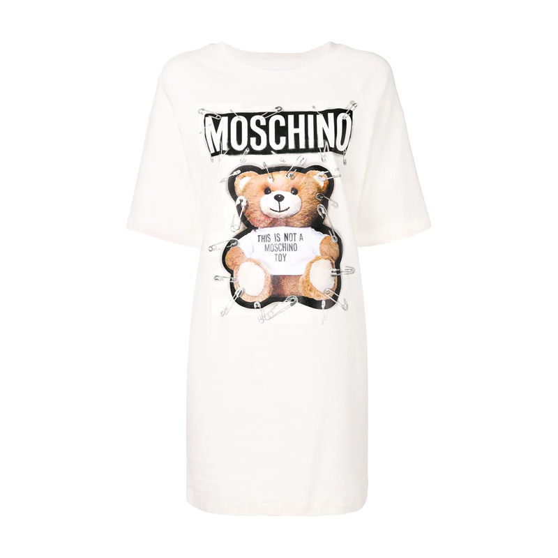 Moschino 莫斯奇诺 女士白色棉质T恤式连衣裙 EV0444-5526-1002商品第1张图片规格展示