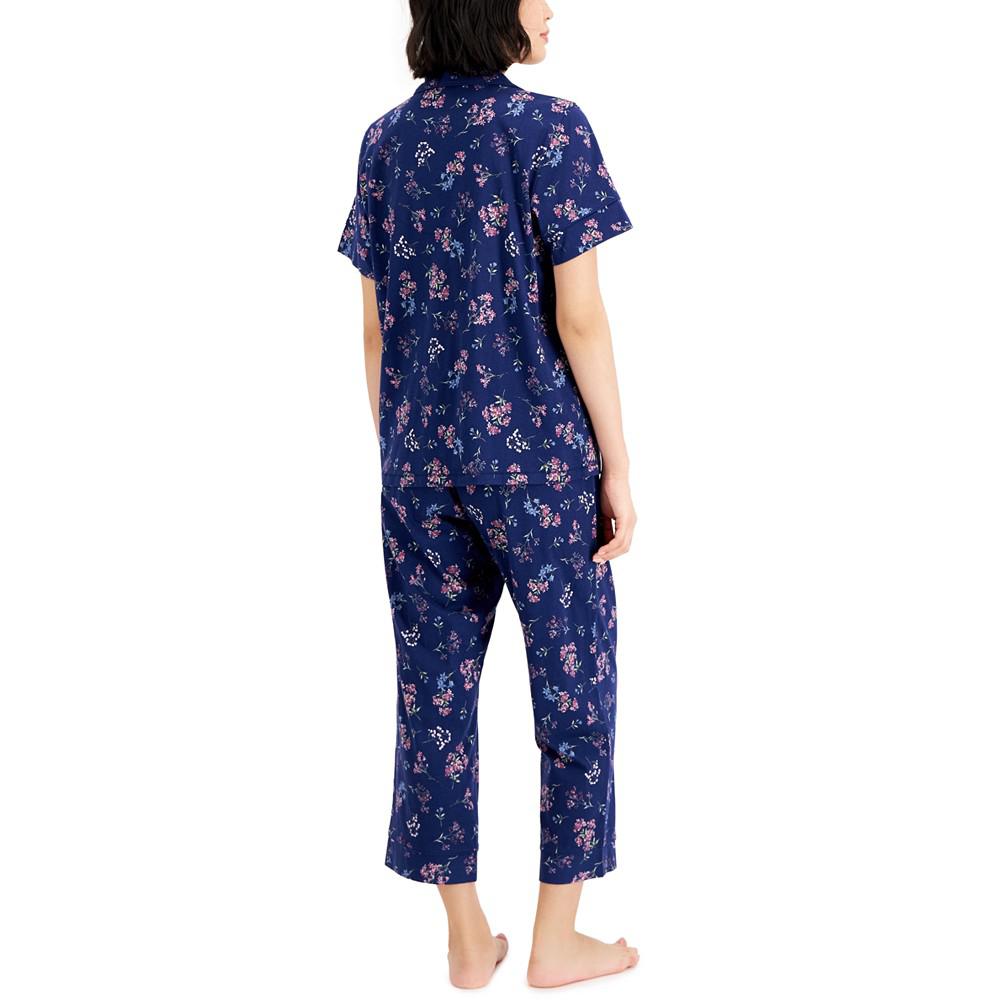 Women's Notch-Collar & Cropped Pajama Pants Set商品第2张图片规格展示