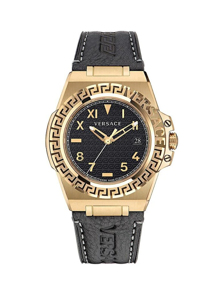 商品Versace|Greca Reaction Leather Strap Watch,价格¥10454,第1张图片