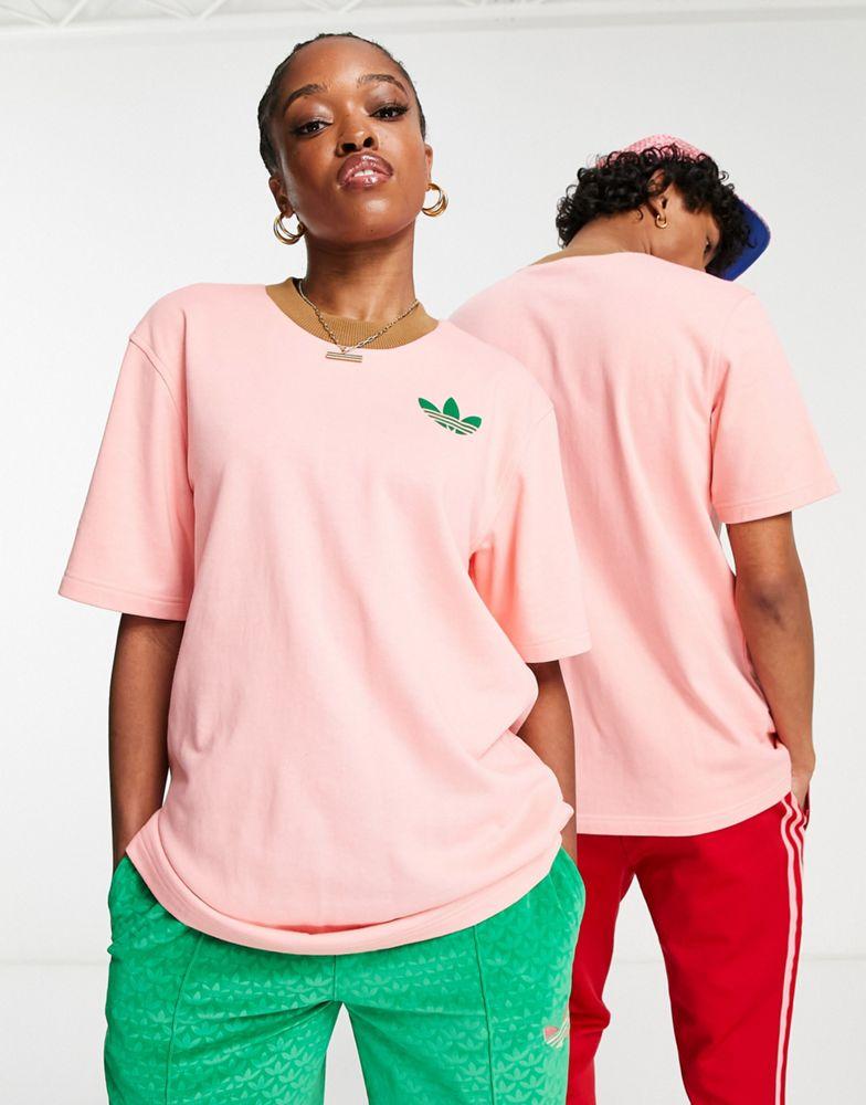adidas Originals 'adicolor 70s' unisex large trefoil t-shirt in pink商品第4张图片规格展示