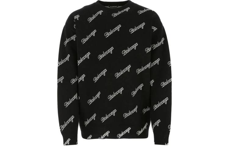 商品[国内直发] Balenciaga|巴黎世家 SS21 刺绣Logo印花长袖毛衣 宽松版型 男款 黑色,价格¥5416,第1张图片