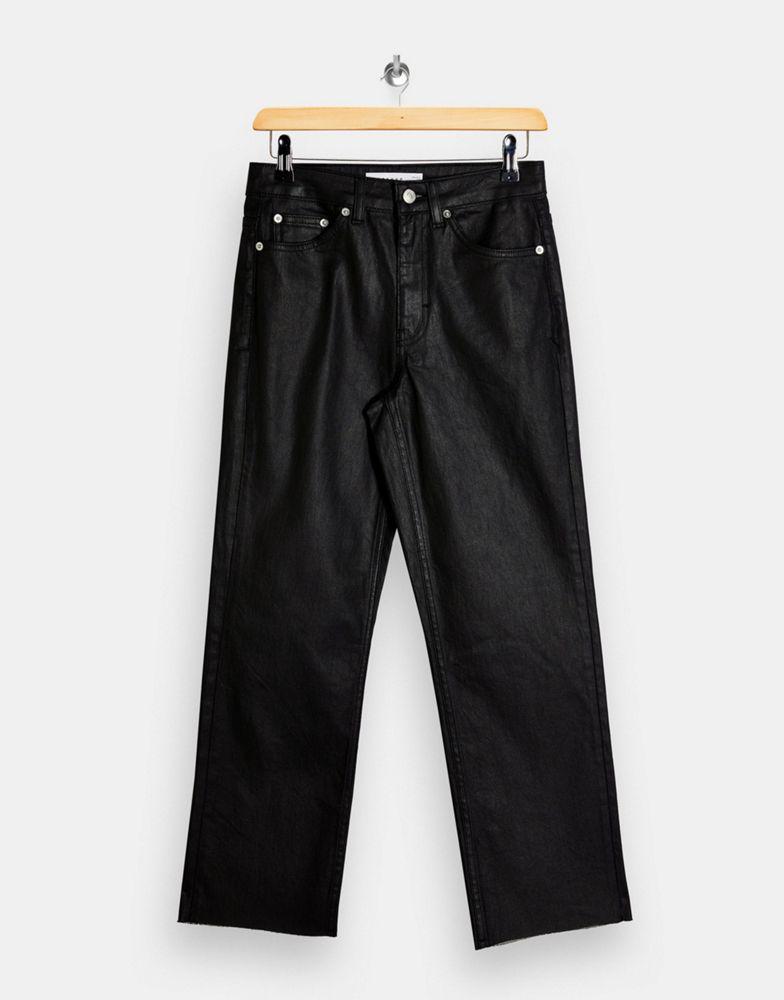 Topshop straight jeans in coated black商品第4张图片规格展示