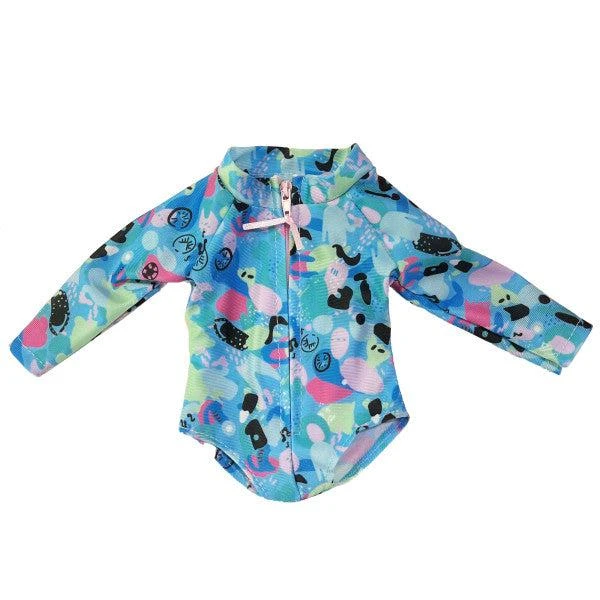 商品Teamson|Sophia’s Colorful Collage Print Long Sleeve Rash Guard Swimsuit for 18" Dolls, Blue,价格¥96,第2张图片详细描述