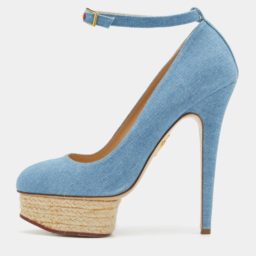 商品[二手商品] Charlotte Olympia|Charlotte Olympia Blue Denim Dolores Platform Ankle Strap Pumps Size 39,价格¥1122,第1张图片