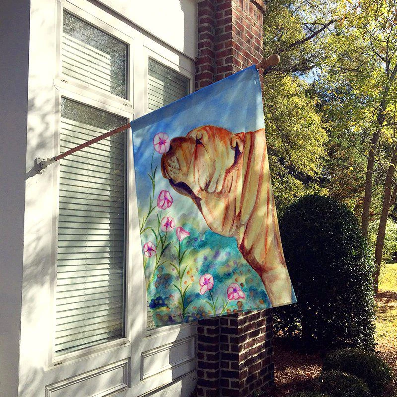 商品Caroline's Treasures|28 x 40 in. Polyester Shar Pei Smell the flowers  Flag Canvas House Size 2-Sided Heavyweight,价格¥322,第2张图片详细描述