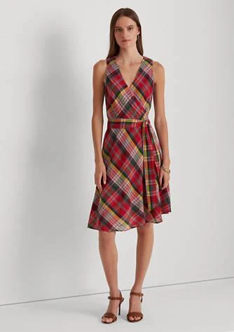 商品Ralph Lauren|Ralph Lauren Plaid Crinkle Cotton Sleeveless Dress,价格¥1089,第1张图片