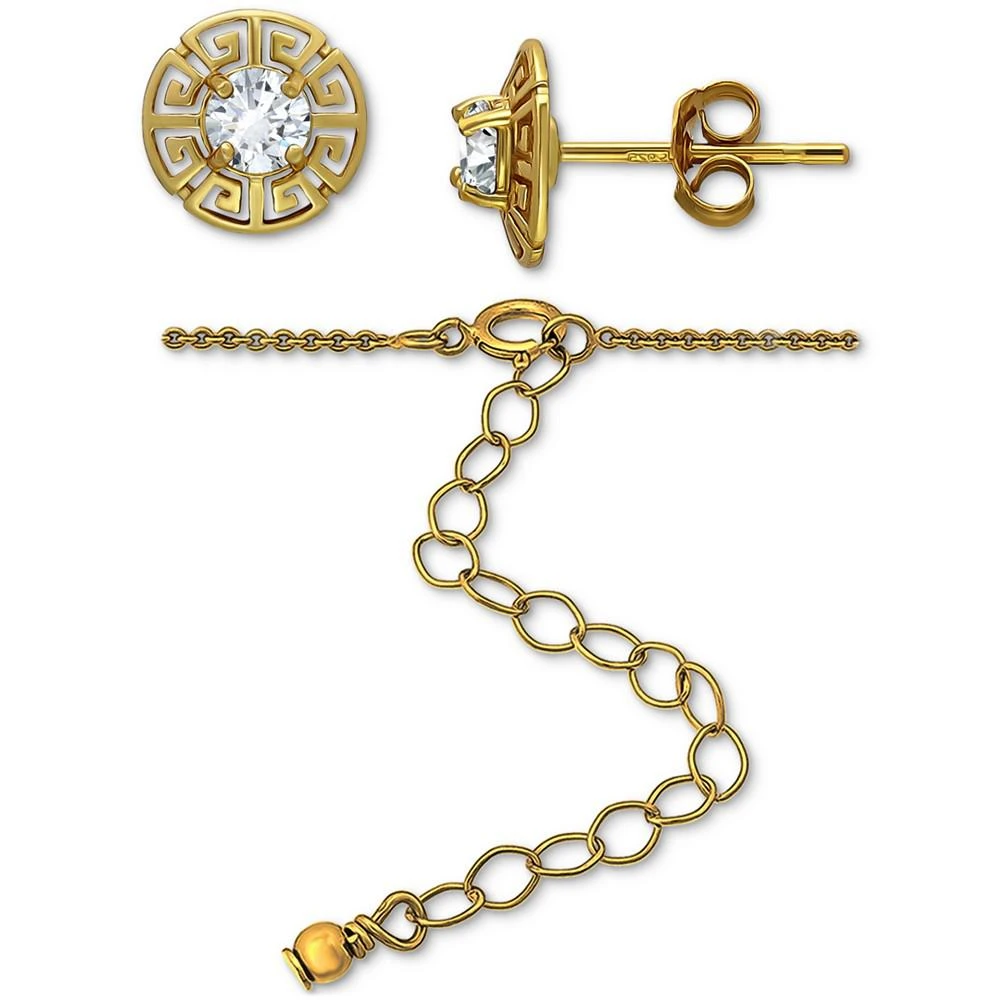 商品Giani Bernini|2-Pc. Set Cubic Zirconia Greek Key Pendant Necklace & Matching Stud Earrings in 18k Gold-Plated Sterling Silver, Created for Macy's,价格¥298,第3张图片详细描述