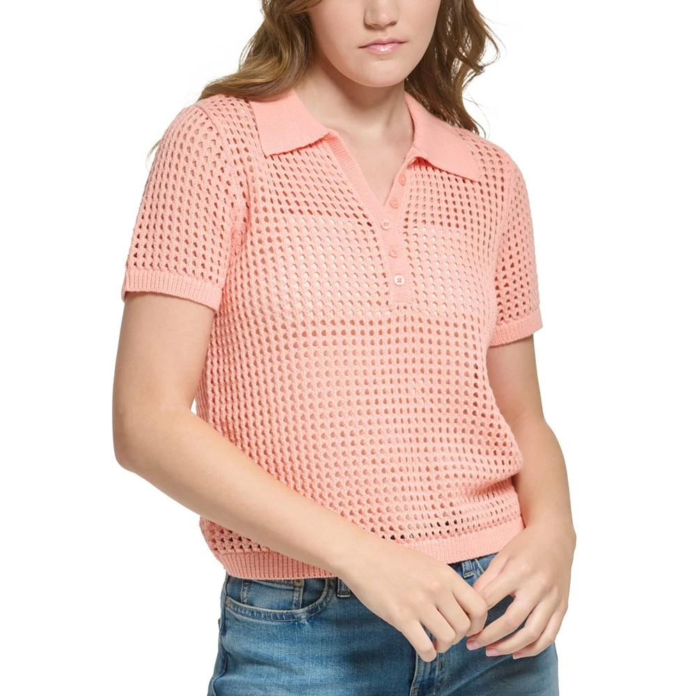 商品Calvin Klein|Women's Cotton Open-Stitch Polo Shirt,价格¥269-¥358,第3张图片详细描述