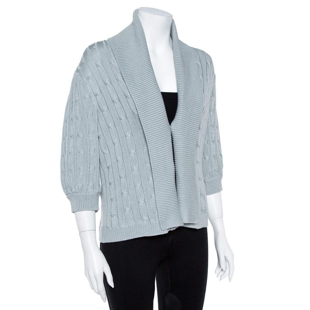 Ralph Lauren Pale Blue Cotton Cable Knit Shawl Lapel Cardigan L商品第2张图片规格展示