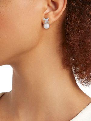 14K White Gold, 8.5MM Freshwater Pearl & Diamond Earrings商品第2张图片规格展示