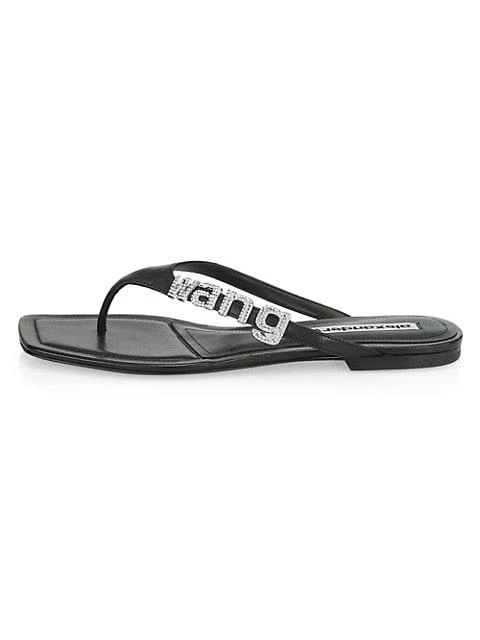 Ivy Rhinestone Logo Leather Thong Sandals 商品