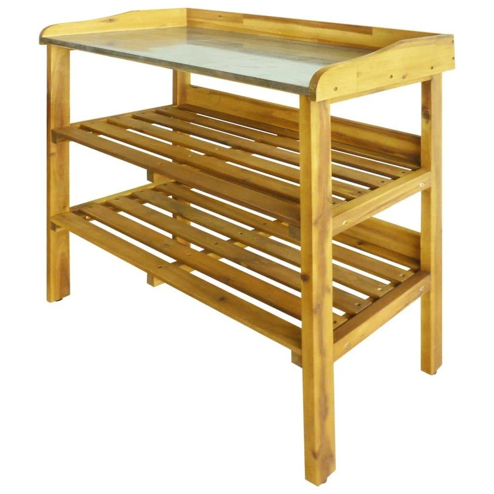 商品VidaXL|Potting Bench with 2 Shelves Solid Acacia Wood and Zinc, 43795,价格¥1153,第1张图片