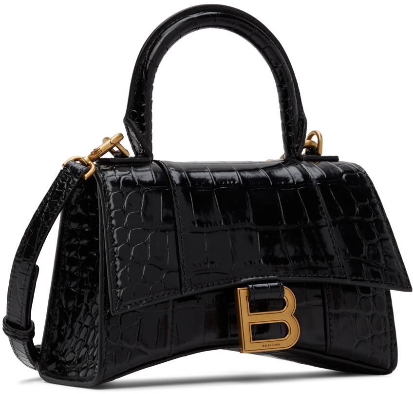 Black Croc XS Hourglass Top Handle Bag商品第2张图片规格展示