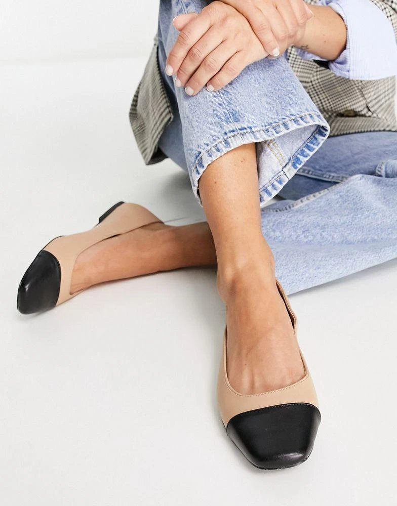 商品ASOS|ASOS DESIGN Locket square toe ballet flats in black and beige,价格¥133,第1张图片