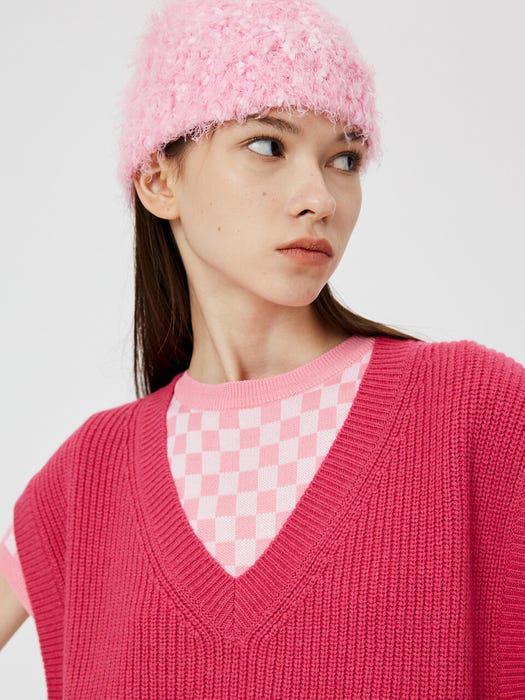 商品MOONSUN|Two Tone Hairy Knit Beanie / Baby Pink,价格¥581,第4张图片详细描述