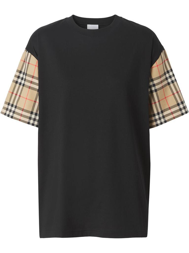商品Burberry|BURBERRY - Check Sleeves Cotton T-shirt,价格¥3126,第1张图片